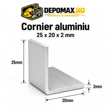 Cornier aluminiu 25 x 20 x 2 mm, 6 metri (EN AW-6060)